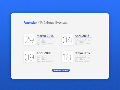 Upcoming events calendar clean event homepage list minimal numbers simple ui web website