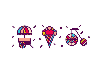 Circus_2 bicycle circus flat style geometric ice cream icon set illustration logo street food sweets