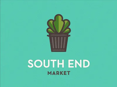 South End Market I branding farmers market fresh garbage can green grow logo plant