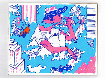 Alone añone burn city drawing drink illustration new york original paint posca rock skull