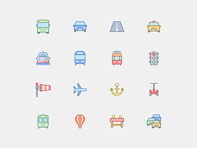 Transport in Office Style ancor bus flat icons hot balloon office icons subway traffic jam train tram transport windsock