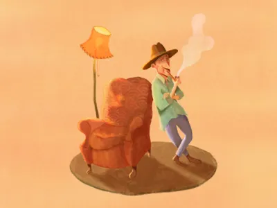 Pipin' Pardner boots chair cowboy lamp pipe smoke texture western