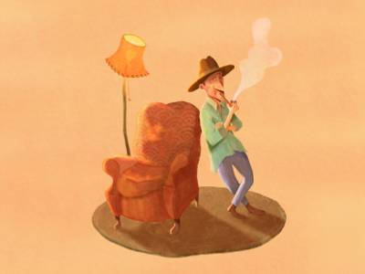 Pipin' Pardner boots chair cowboy lamp pipe smoke texture western