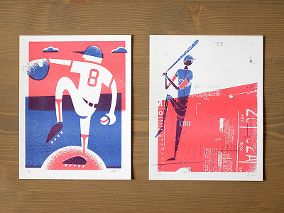 Pitch Count Risograph Print Set baseball batter blue pitcher print printmaking red risograph