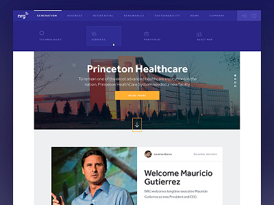 NRG homepage blog card corporate icons langing menu navigation ui web