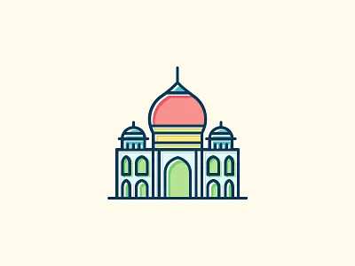 Colorful Taj Mahal - Full View building city colors icon illustration india lines mahal outline taj wonders world