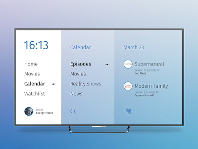 TV App #025 025 app calendar daily episode family modern movie smart supernatural tv ui