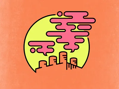 Chemical Sunset clouds factory landscape line art circle psychedelic