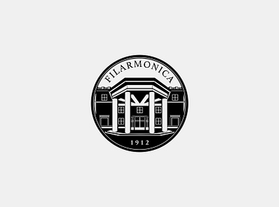 National Philharmonic Hall Emblem ampitheatre architecture black and white building coin concert emblem hall illustration music hall negative space old old building orchestra outline philharmonic hall round sketch theatre