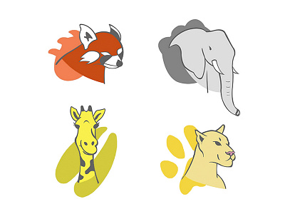 Animals elephant giraffe illustration lion red panda