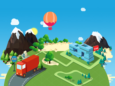 Illustration mountain snow tree truck