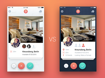 HelloHome - Light VS Dark + Tinder UI App app big data estate hellohome mobile neighbor rental rondesign tinder ui ux