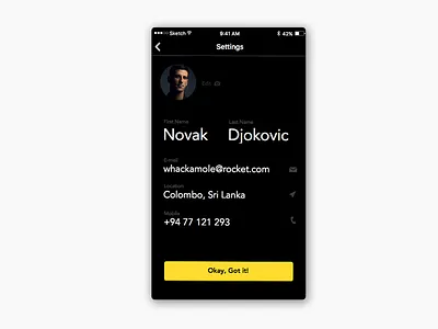 User Profile Setting big button concept player profile setting ui ux yellow
