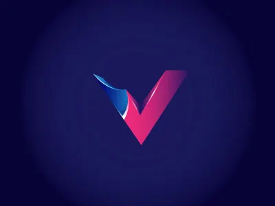 V letter approval blue concept design letter logo pink v