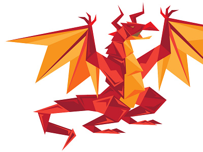 Red Paper Dragon dragon drake fantasy flat geometric magic medieval paper red shapes vector