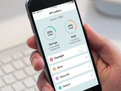 Wp Toolbox app blue flashlight mirror phone progressbar ram toolbox ui white