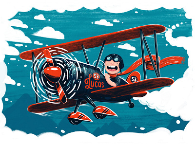 Flying High blue illustration photoshop plane red