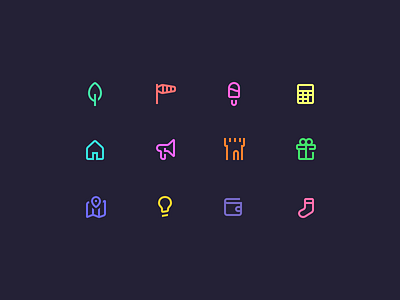 Icon Set #3 calculator castle house ice cream icon set icons leaf light bulp map megaphone present wind sock