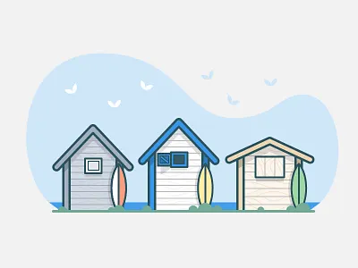 Beach Huts board house icon illustration ocean surf vector