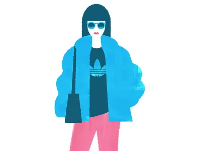 Bus Stop Chic blue female figure observation pink street style