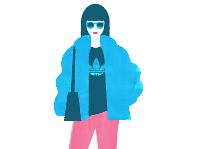 Bus Stop Chic blue female figure observation pink street style