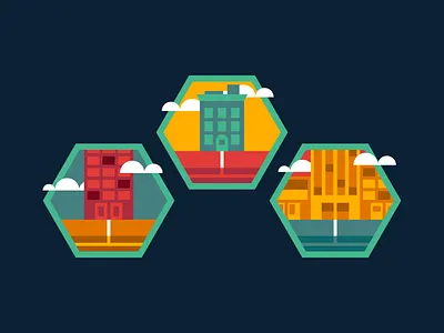 Business + Home + Properties buildings clouds iconography icons underground