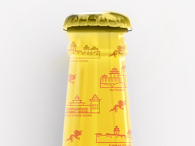 Bhutan Pattern Bottle Packaging bhutan bottle country culture dragon fever tree icon pattern pictogram travel ycn yellow