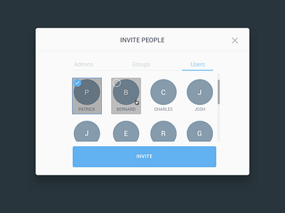 Invite People app check checkbox grid option placeholder popup select tabs users webapp window