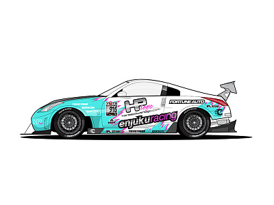 350z Time Attack 350z car grey illustration nissan pink racecar teal white