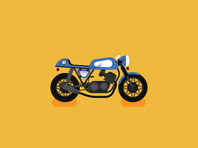 caferacer blue caferacer cartoon illustration motor motorcycle motorsport old orange ride transportation vintage