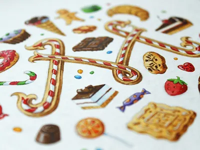 Marzipan logo artctopus cake candy christmas detective illustration logo watercolor