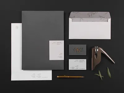 YP Stationery branding business cards emboss foil identity lawyer logo olive branch stationery