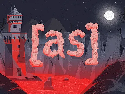 Adult Swim ID adultswim castle cliff illustration lava moon tower volcano
