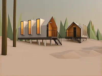 Summer cabins 3d architecture cabin cinema4d environment forest house lowpoly