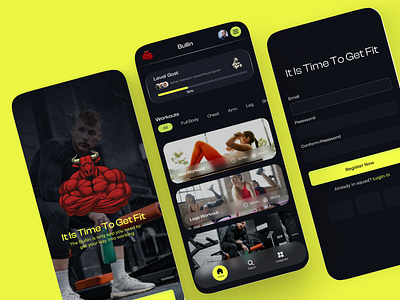 Modern Gym App UI/UX | Health & Fitness Tracker AppUI/UX | appdesigninspiration appui creativedesign darkmodeui designshowcase dribbbleshots fitnessapp gymapp healthapp minimalui mobileappdesign moderndesign neonui sleekdesign trainingapp uidesign uiuxdesign uxdesign workoutapp