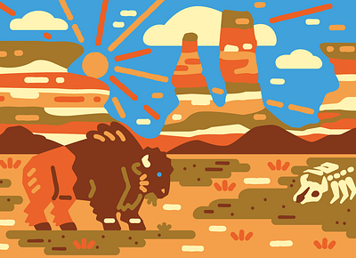 American Nomad adventure bison bones buffalo cartoon color exploration illustration minimalism modern montana national parks nature organic plains sandstone utah vector wildlife