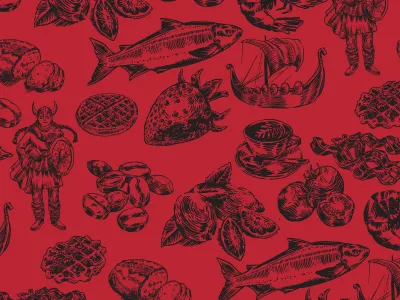 Nordic food illustration pattern branding food nordic norweigan pattern seafood strawberry viking vikings