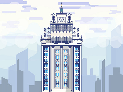 Big Building building city clock clouds fog illustration outline skyscraper street town vector windows