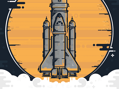space mission dots flat design geometric mars metal retro rocket shuttle smoke space