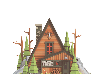 relax & unwind 3d c4d cabin cinema4d illustration lowpoly wood