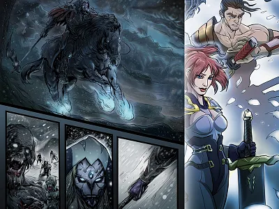 Comic book sample action angels book comic death fantasy illustration samurai zombie