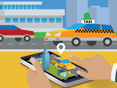 Taxi app business illustration isometric map service street taxi transport travel uber view