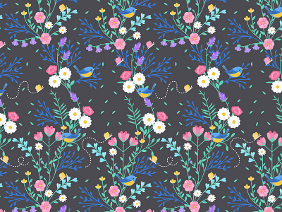 Birds & Butterflies (again) aop birds butterflies fashion floral illustration illustrator pattern print