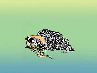 Shell Girl fineliner girl illustration shell