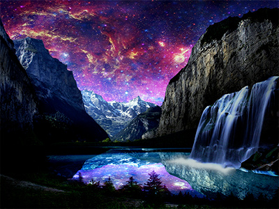 Galaxy Lake collage digital galaxy nebula painting space waterfall