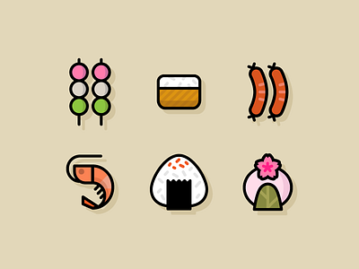 Hanami Food dango food icons hanami hotdog icons inari onigiri sakuramochi shrimp