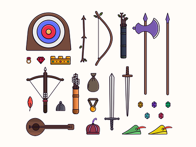 Robin Hood essentials arrow crossbow disney essentials icon illustration robin hood shield sword tarful vector weapon