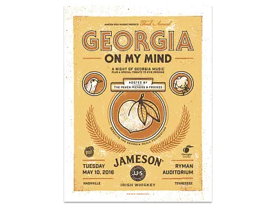 Georgia on my Mind georgia gig poster modern giant nashville peach ryman auditorium screen printing tennessee texture the peach pickers