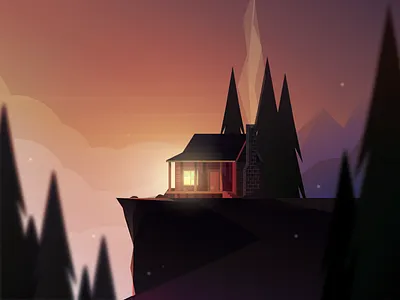 Cabin cabin cliff forest illustration illustrator landscape mountains sunset trees