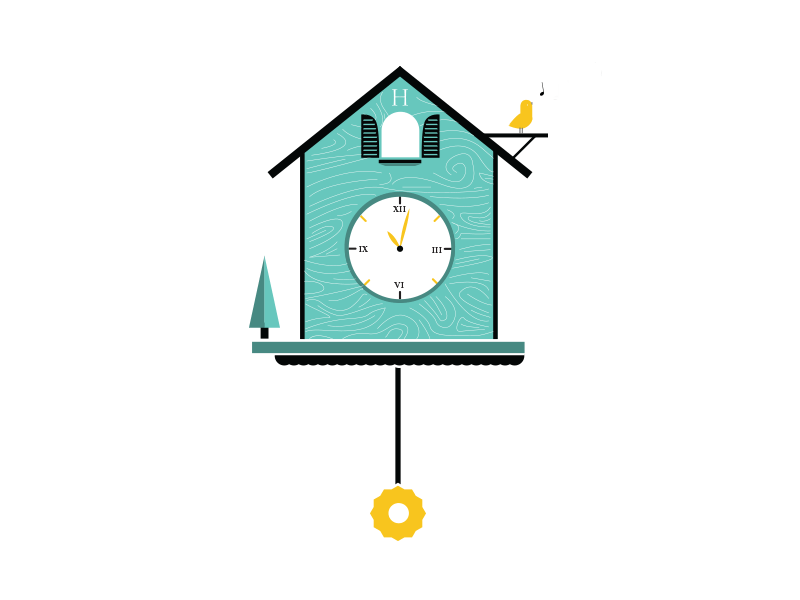 Clicktock Sale animation bird singing birdhouse cuckoo clock illustration